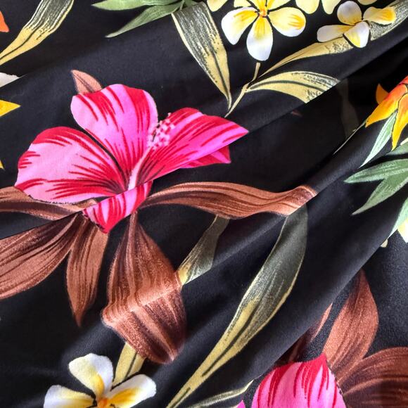 Vintage Miraclesuit Black Hawaiian Floral One Piece Swimsuit Size 18 Hibiscus - Picture 2 of 8